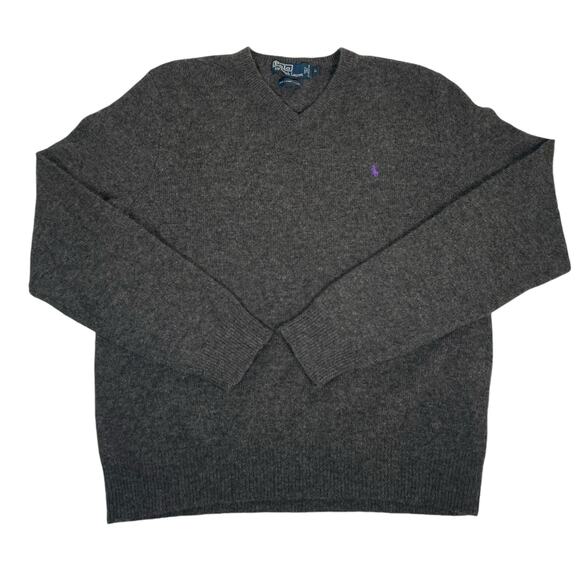 Polo Ralph Lauren Mens Large Pullover Wool Knit Sweater Gray Purple - Picture 1 of 7